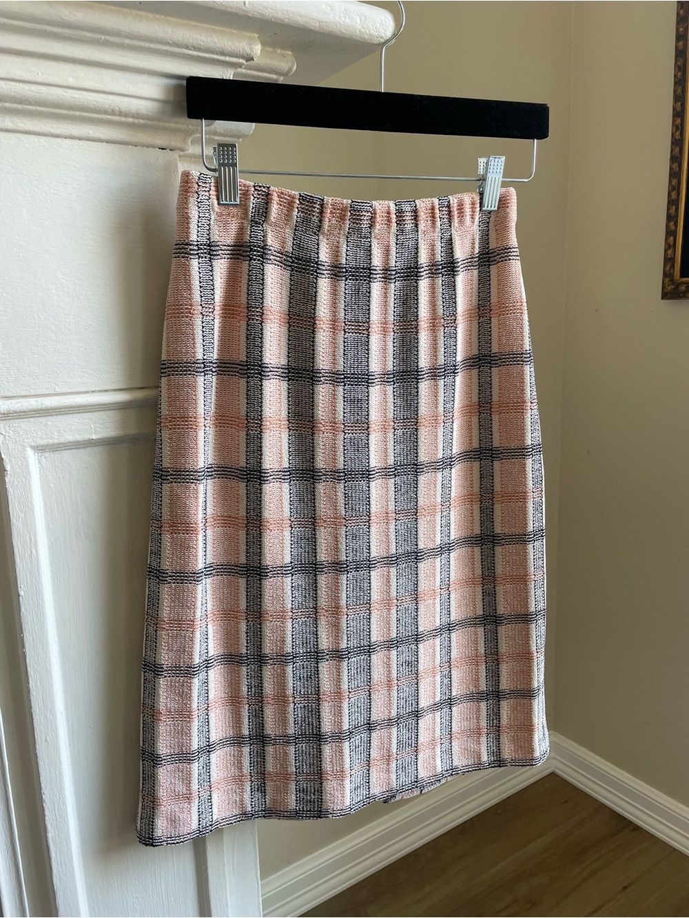 St. John Orange and Black Plaid Midi Skirt